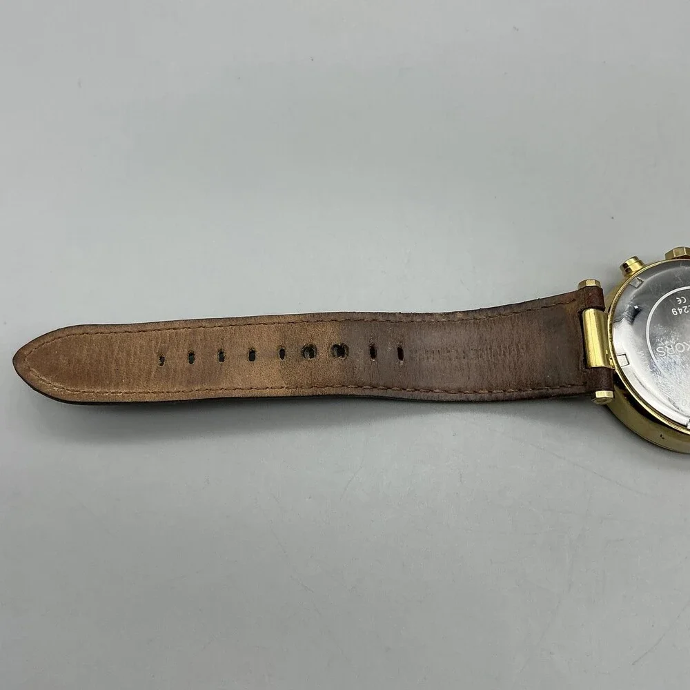 Michael Kors Womens Watch 39mm Gold Tone Leather Chronograph MK-2249 New Battery